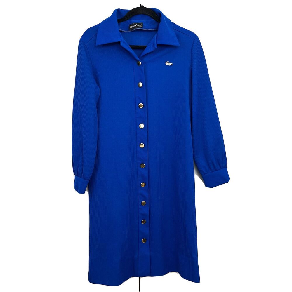 Vintage 1960’s David Crystal EARLY Lacoste Dress Blue Button Front‎ Preppy 8/10